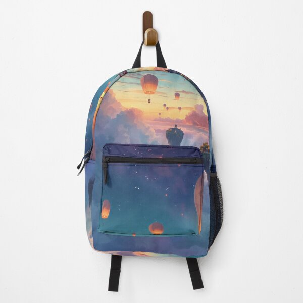 Item preview, Floating Lantern Sky Watercolor Fantasy World Landscape designed and sold by Luminous Wilds.