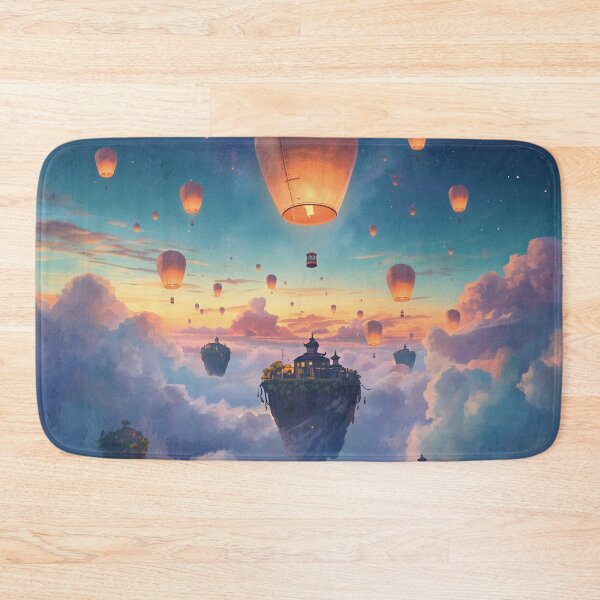Item preview, Floating Lantern Sky Watercolor Fantasy World Landscape designed and sold by Luminous Wilds.