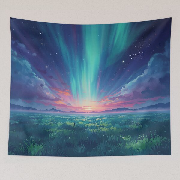 Item preview, Eternal Aurora Fields Watercolor Alien Landscape designed and sold by Luminous Wilds.