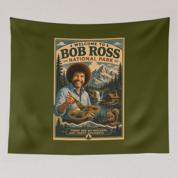 Item preview, Welcome to Bob Ross National Park – Happy Little Trees Vintage Poster designed and sold by karamram.
