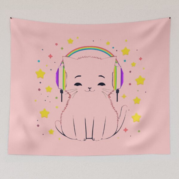 Item preview, Cute Rainbow Gamer Cat with RGB Headphones Kawaii Sticker designed and sold by Stylestickers55.