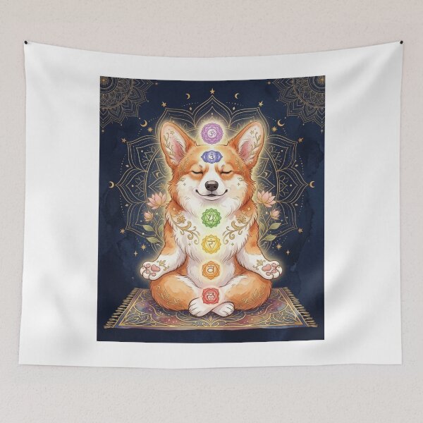Item preview, Celestial Zen Corgi Wall Art — Mystical Mandala Tapestry Yoga Decor Print designed and sold by FirmHoldStudio.