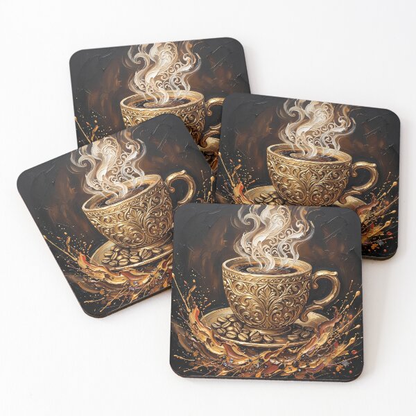 Item preview, Golden Coffee Cup Art - Luxury Impasto Oil Painting Decor designed and sold by SupernovaNote.