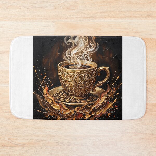 Item preview, Golden Coffee Cup Art - Luxury Impasto Oil Painting Decor designed and sold by SupernovaNote.
