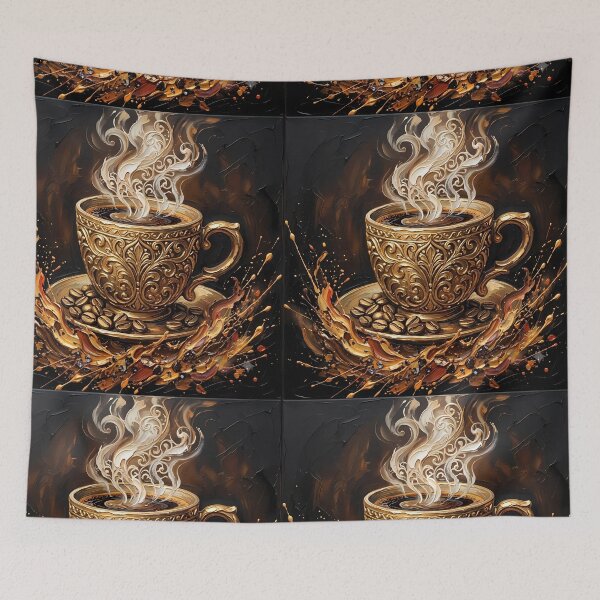 Item preview, Golden Coffee Cup Art - Luxury Impasto Oil Painting Decor designed and sold by SupernovaNote.