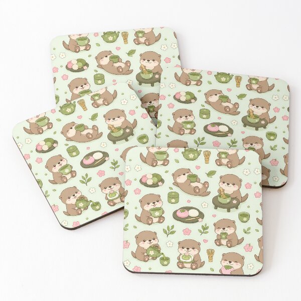 Item preview, Otter Matcha Tea Party Pattern designed and sold by Soft Berry Studio.