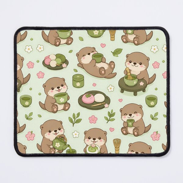 Item preview, Otter Matcha Tea Party Pattern designed and sold by Soft Berry Studio.