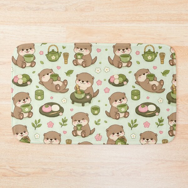 Item preview, Otter Matcha Tea Party Pattern designed and sold by Soft Berry Studio.