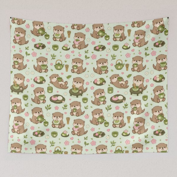 Item preview, Otter Matcha Tea Party Pattern designed and sold by Soft Berry Studio.