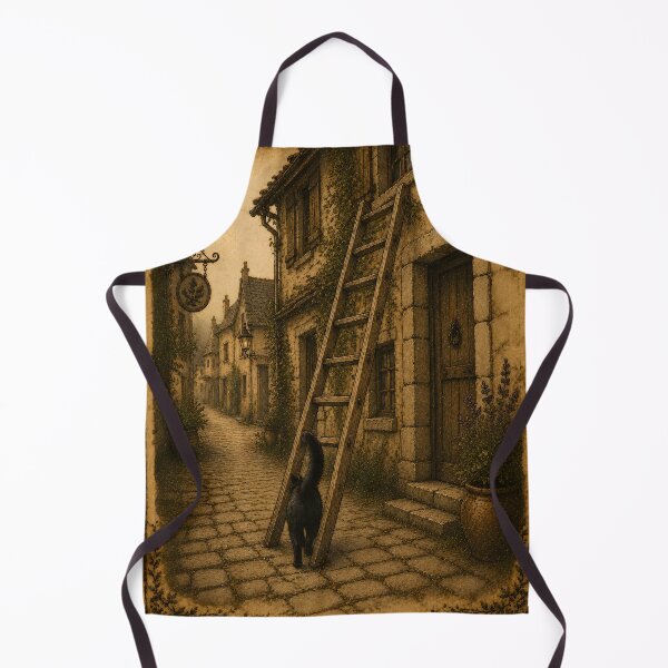 Item preview, A black cat walks under a ladder designed and sold by GreenWitchCave.