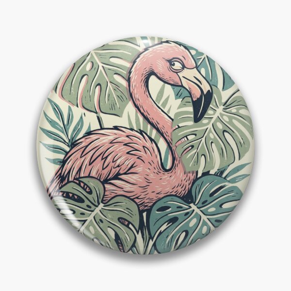 Item preview, Funny Retro Aruba Flamingo Linocut Art designed and sold by DuckOddity.