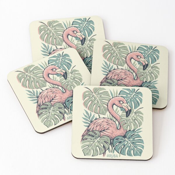 Item preview, Funny Retro Aruba Flamingo Linocut Art designed and sold by DuckOddity.