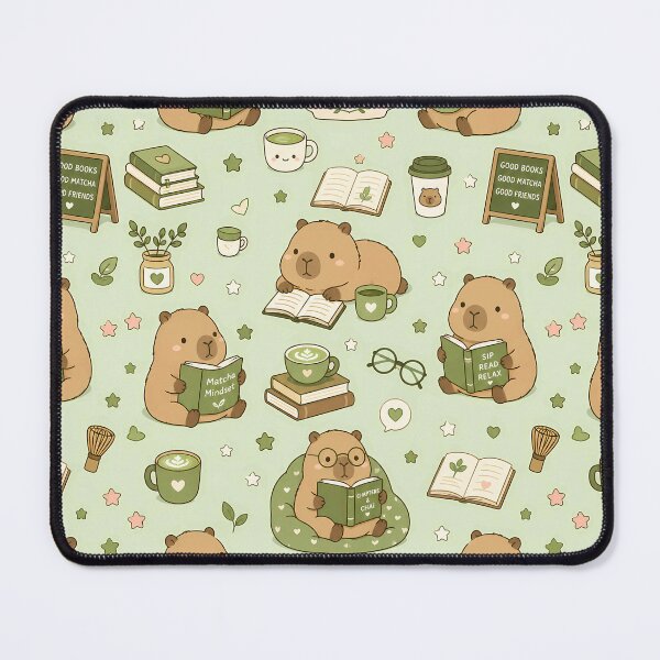 Item preview, Capybara Matcha Book Club Pattern designed and sold by Soft Berry Studio.