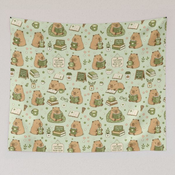 Item preview, Capybara Matcha Book Club Pattern designed and sold by Soft Berry Studio.