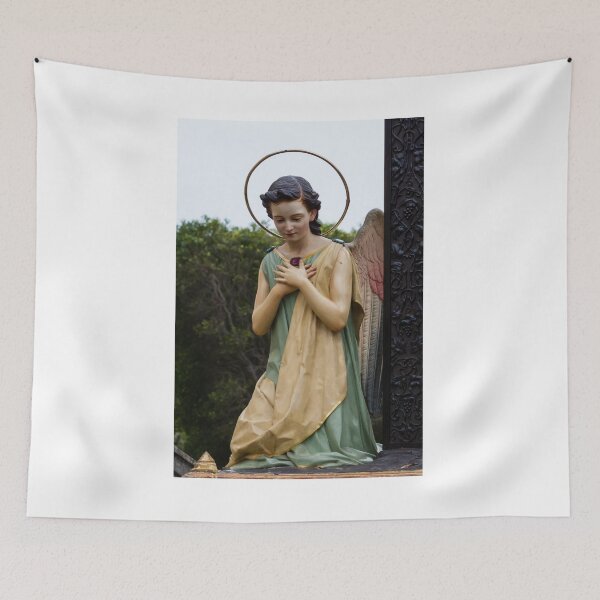 Item preview, Painted Angel Statue With Halo and Gem Over Heart at Cemetery Memorial in Quiet Park designed and sold by Nmallia.