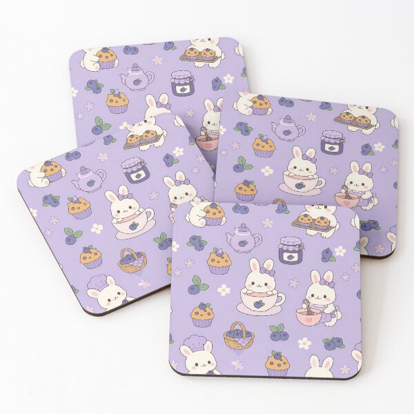Item preview, Kawaii Bunny Blueberry Tea Pattern designed and sold by Soft Berry Studio.
