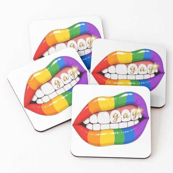 Item preview, Gay Pride Rainbow Lips | Gold Script Teeth | LGBTQ+ Aesthetic Art designed and sold by Ginastle26.