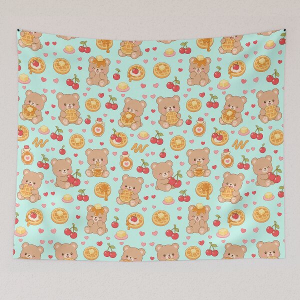 Item preview, Teddy Bear Cherry Waffle Pattern designed and sold by Soft Berry Studio.
