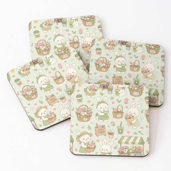 Item preview, Bunny Matcha Flower Market Pattern designed and sold by Soft Berry Studio.