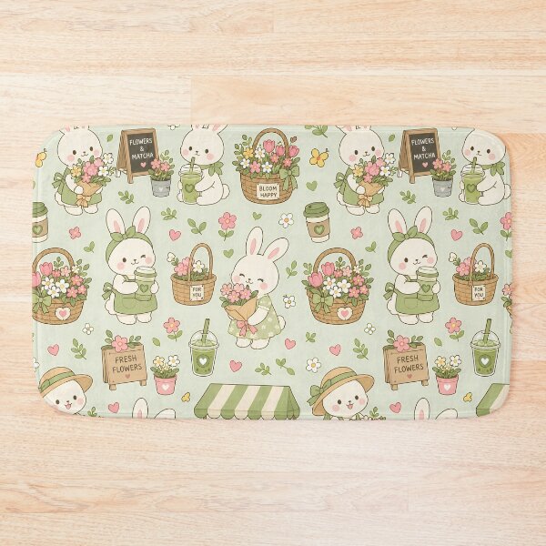 Item preview, Bunny Matcha Flower Market Pattern designed and sold by Soft Berry Studio.