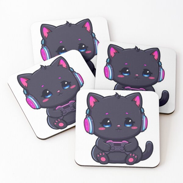 Item preview, Cute Black Gamer Kitten with RGB Cat Ear Headphones Sticker designed and sold by Stylestickers55.