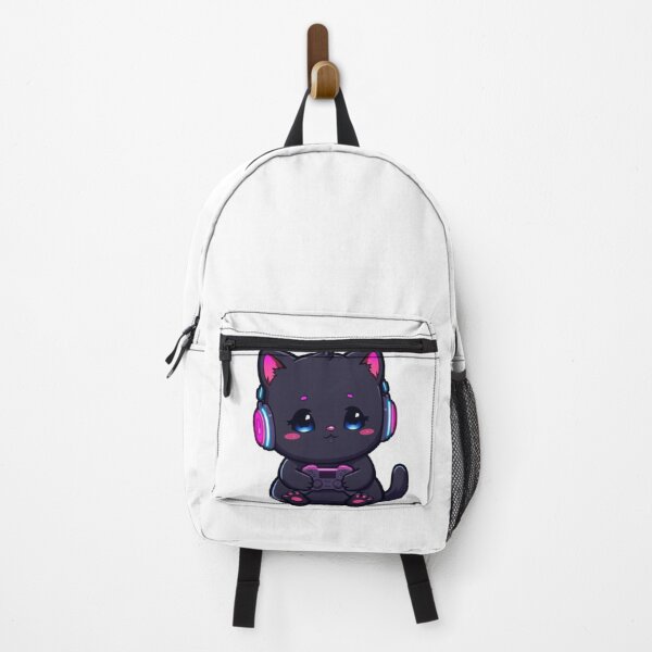 Item preview, Cute Black Gamer Kitten with RGB Cat Ear Headphones Sticker designed and sold by Stylestickers55.