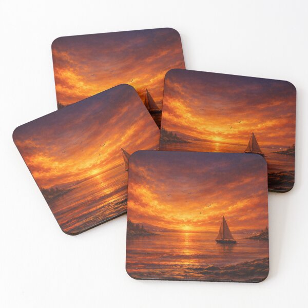 Item preview, Sunset Sailboat Art Print – Orange Purple Nautical Landscape designed and sold by Joey Santiago.