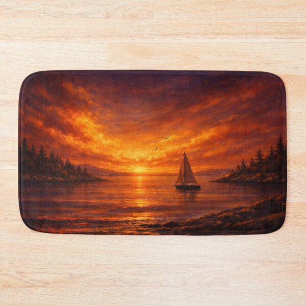 Item preview, Sunset Sailboat Art Print – Orange Purple Nautical Landscape designed and sold by Joey Santiago.