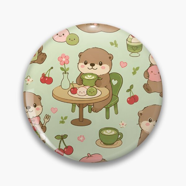 Item preview, Otter Matcha Cherry Coffee Pattern designed and sold by Soft Berry Studio.