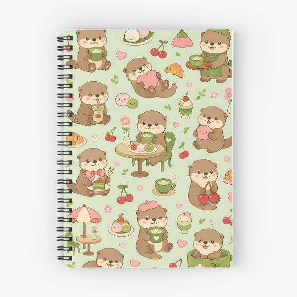 Item preview, Otter Matcha Cherry Coffee Pattern designed and sold by Soft Berry Studio.