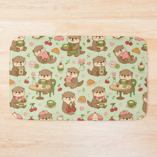 Item preview, Otter Matcha Cherry Coffee Pattern designed and sold by Soft Berry Studio.