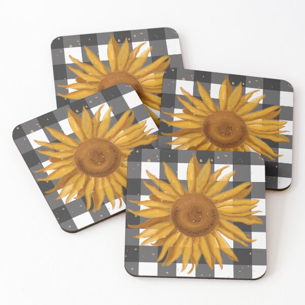 Item preview, Sunflower on black gingham - Rockabilly American diner designed and sold by OhNoNotAgain42.