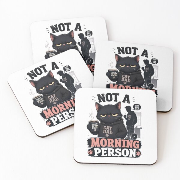 Item preview, Not A Morning Person Black Cat Dad Funny Kawaii T-Shirt designed and sold by Ashley critters.