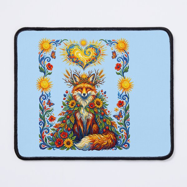 Item preview, Mystical Floral Fox Sunflowers Folk Art   designed and sold by TeeARTHY.
