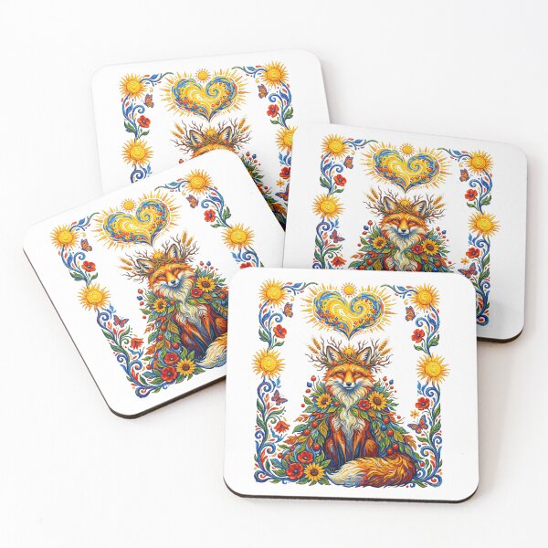 Item preview, Mystical Floral Fox Sunflowers Folk Art   designed and sold by TeeARTHY.
