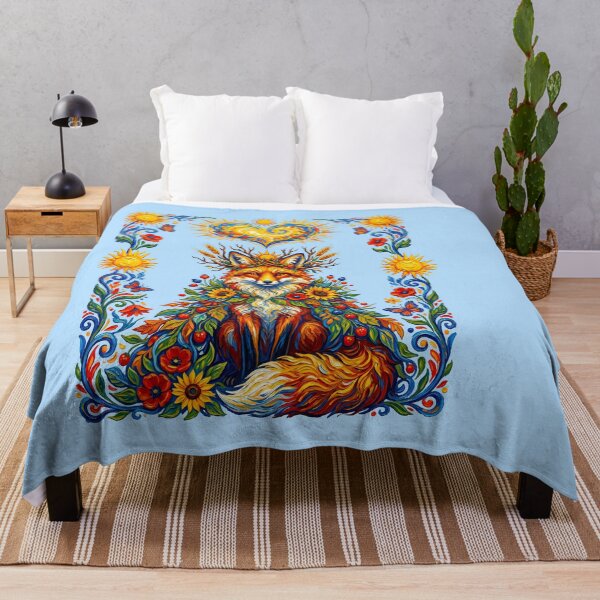Item preview, Mystical Floral Fox Sunflowers Folk Art   designed and sold by TeeARTHY.