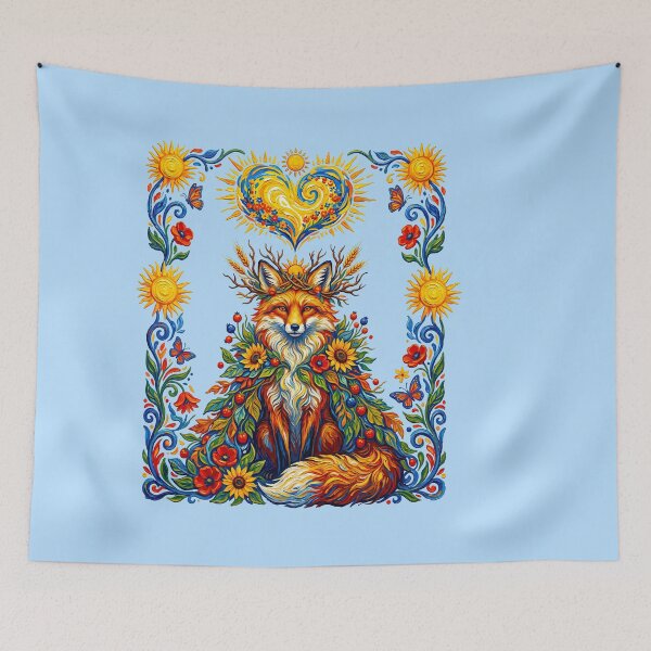 Item preview, Mystical Floral Fox Sunflowers Folk Art   designed and sold by TeeARTHY.