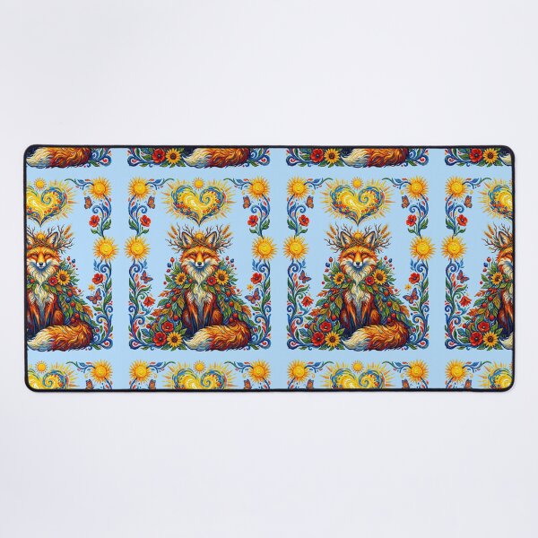 Item preview, Mystical Floral Fox Sunflowers Folk Art   designed and sold by TeeARTHY.