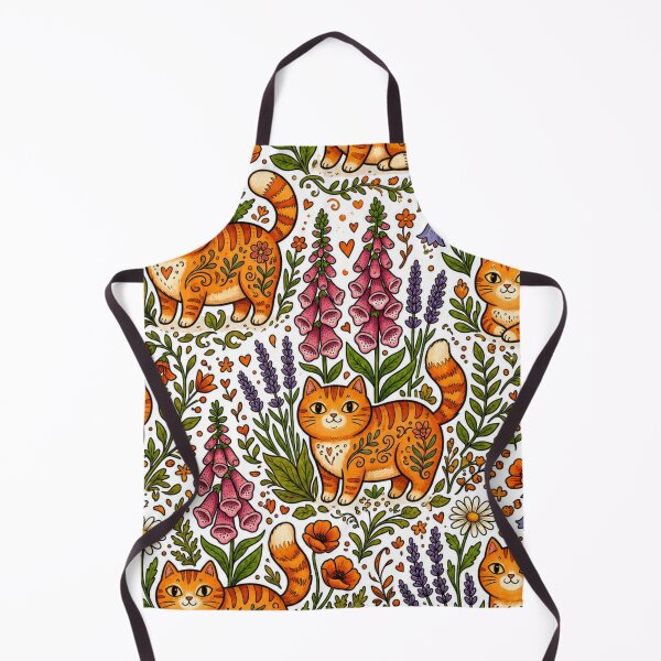 Item preview, Whimsical Orange Cats Wildflower Pattern designed and sold by Iampoji.