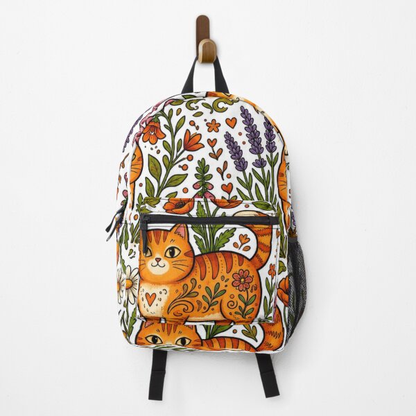 Item preview, Whimsical Orange Cats Wildflower Pattern designed and sold by Iampoji.