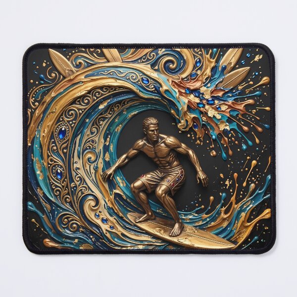 Item preview, Golden Surfer Ocean Wave - Luxury Impasto Oil Painting Art designed and sold by SupernovaNote.