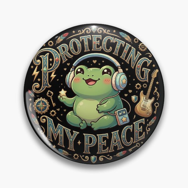 Item preview, Protecting My Peace Cute Kawaii Frog Music Lover Gift | Frog Lover Aesthetic Headphones Frog Graphic Tee Sticker Mug designed and sold by Basma Designs | Retro, Kawaii Shirts & Stickers.