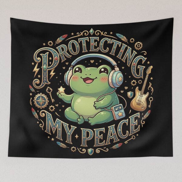 Item preview, Protecting My Peace Cute Kawaii Frog Music Lover Gift | Frog Lover Aesthetic Headphones Frog Graphic Tee Sticker Mug designed and sold by Basma Designs | Retro, Kawaii Shirts & Stickers.