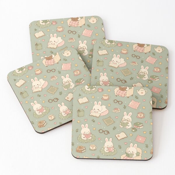 Item preview, Bunny Cozy Reading Kawaii Pattern designed and sold by Soft Berry Studio.