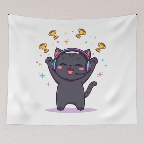 Item preview, Cute Victory Gamer Cat with RGB Headphones Kawaii Sticker designed and sold by Stylestickers55.