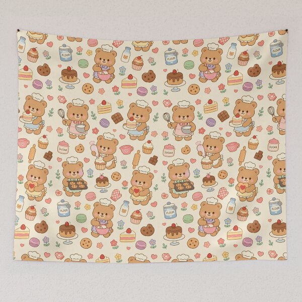 Item preview, Teddy Bear Bakery Cook Kawaii Pattern designed and sold by Soft Berry Studio.