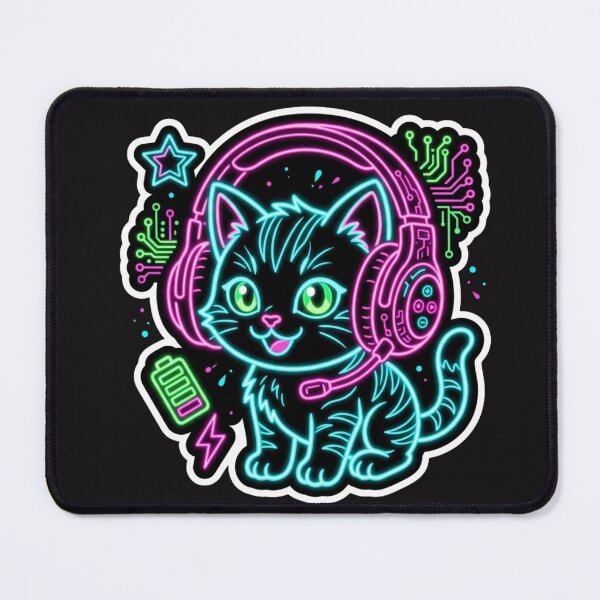 Item preview, Cute Cyberpunk Neon Gaming Cat - High Contrast Gamer Sticker designed and sold by alalame.