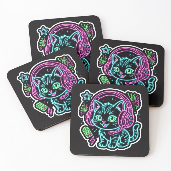 Item preview, Cute Cyberpunk Neon Gaming Cat - High Contrast Gamer Sticker designed and sold by alalame.