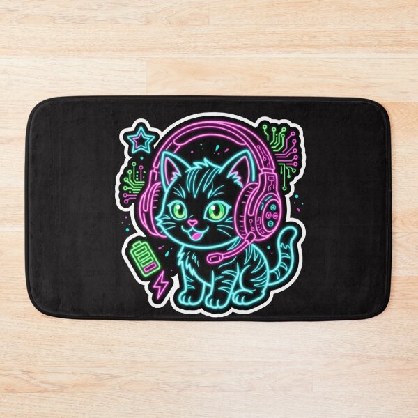 Item preview, Cute Cyberpunk Neon Gaming Cat - High Contrast Gamer Sticker designed and sold by alalame.