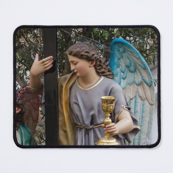 Item preview, Painted Angel Statue Holding Golden Chalice During Religious Procession With Decorative Wings and Olive Tree designed and sold by Nmallia.